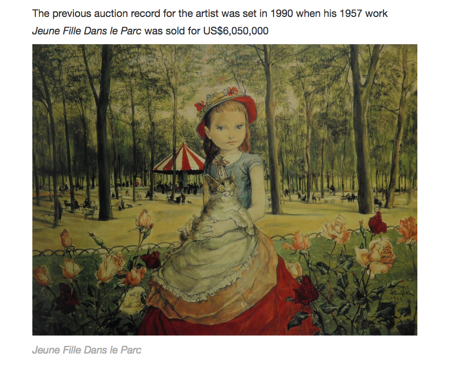Léonard Foujita "La Jeune fille dans le parc", 1957 - précédent record de prix en 1990 : 6.050.000$